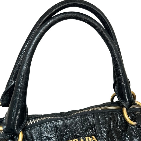 PRADA Vernice Waves Bag Black Patent Leather Gold Hardware Large 16” Authentic - Picture 6 of 13
